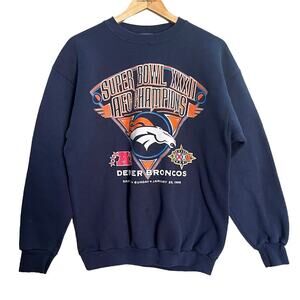 VTG Blue Denver‎ Broncos Super Bowl XXXII Sweater Size Large
